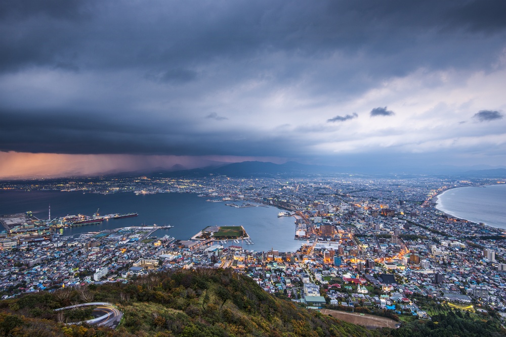 Hakodate, Japan viewed from Hakodate Mountain.